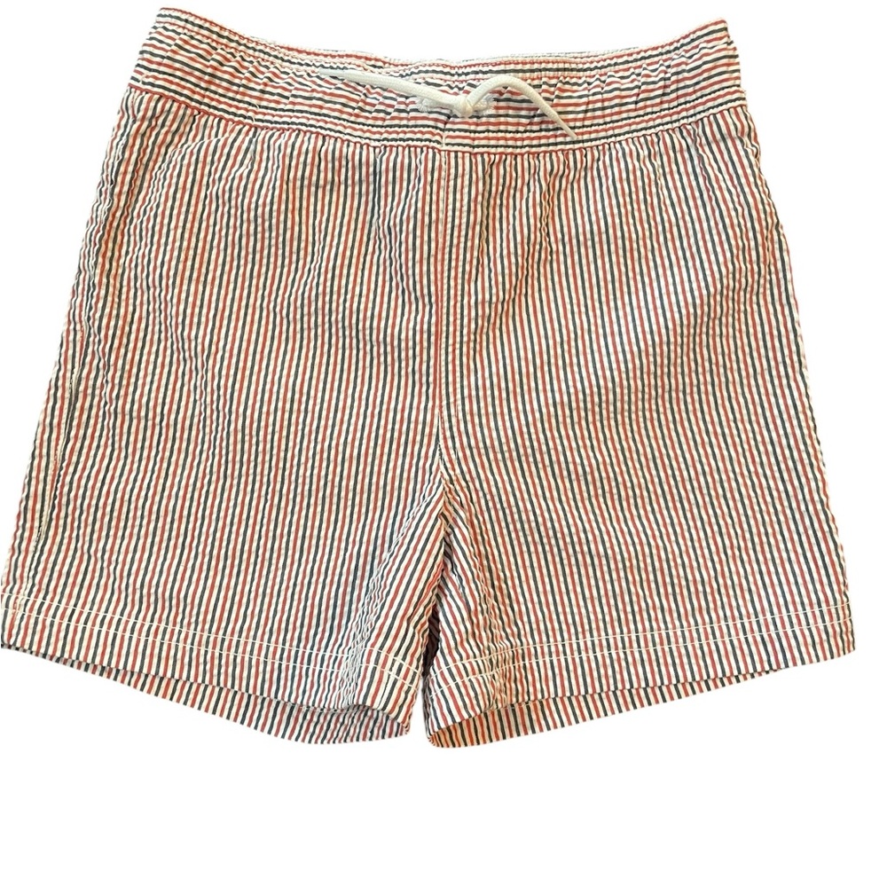 Janie and Jack Boys Swim Trunk Size 5 red white denim blue striped